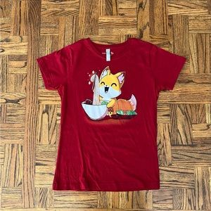 Teeturtle T-shirt Fox Eating Pho or Ramen M NWOT